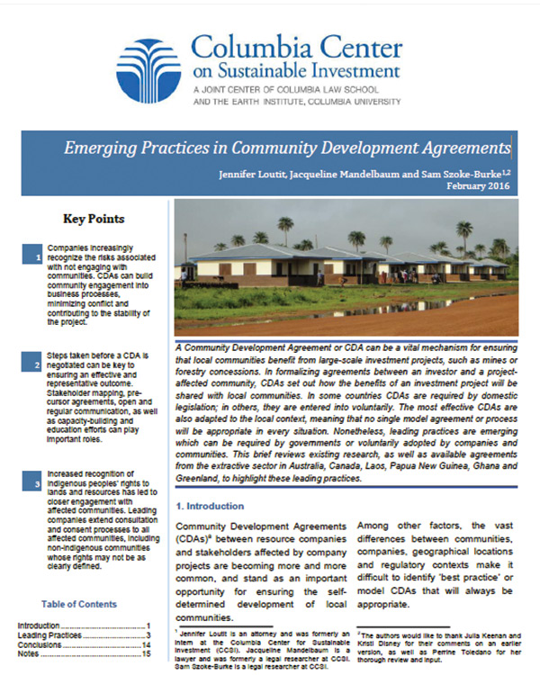 Emerging Practices in Community Development Agreements